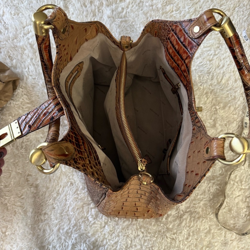 BRAHMIN Melbourne Elisa Toasted Croc Satchel Bag Purse & Wallet - Picture 14 of 16